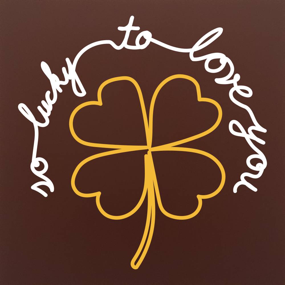 Tableta din ciocolata – Trifoi cu patru foi – „so lucky to love you” – model Multicolor pe ciocolata, Declaratie de Dragoste, cadou sau marturie pentru nunti