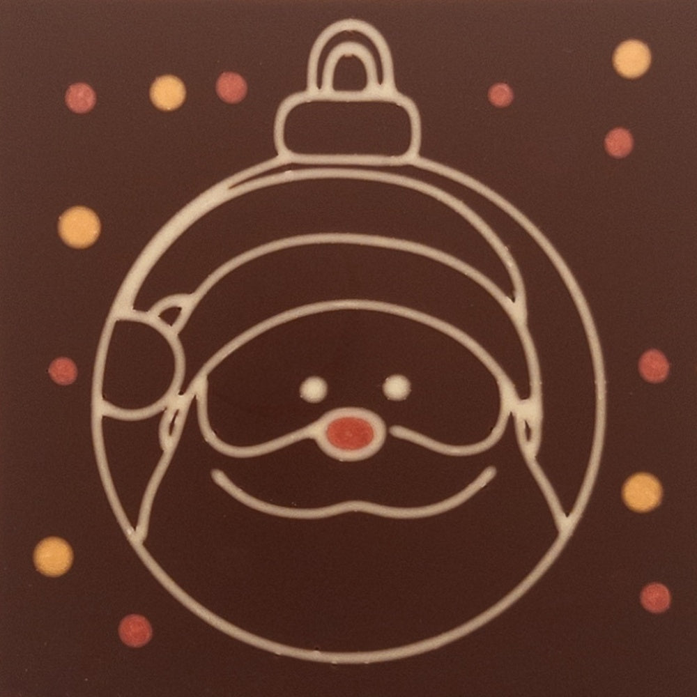 Santa Claus in a premium chocolate Christmas bauble