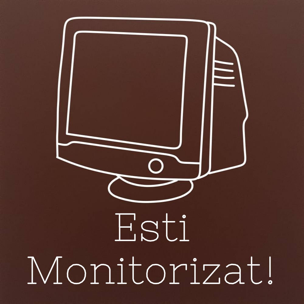 Tableta din ciocolata – Monitor CRT – „Esti Monitorizat!” – model alb pe ciocolata