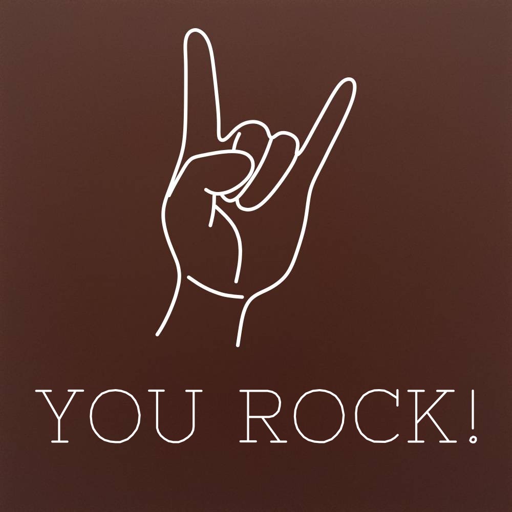 Tableta din ciocolata – You Rock! – semn rock – model alb pe ciocolata