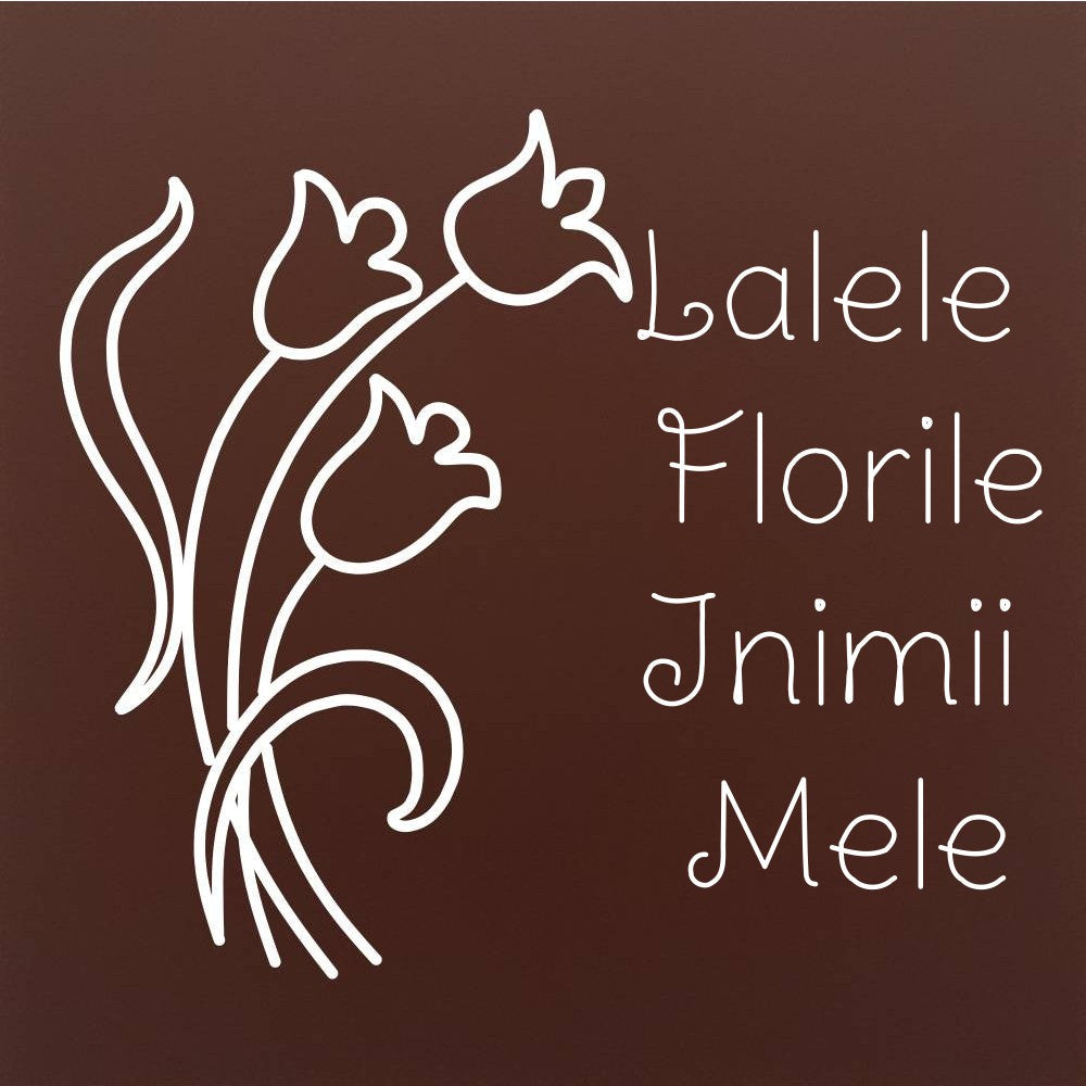 Tableta din ciocolata – Lalele – „Lalelele Florile Inimii Mele” – model alb pe ciocolata