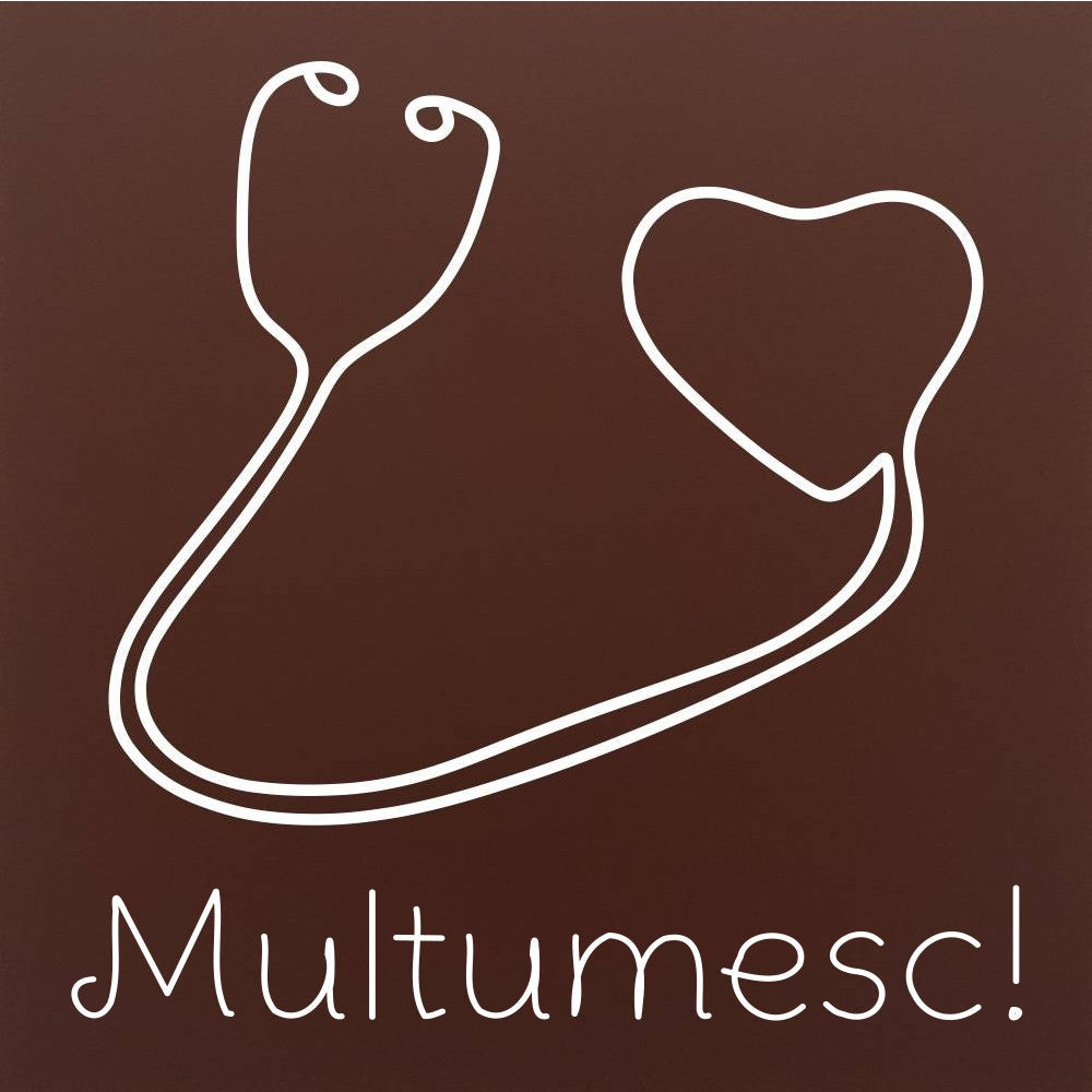 Tableta din ciocolata – Stetoscop cu inima – „Multumesc!” – model alb pe ciocolata
