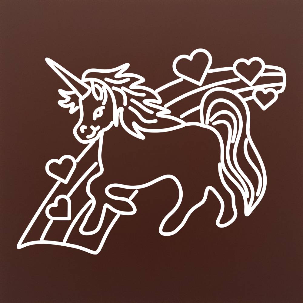 Tableta din ciocolata – Unicorn cu inimioare – model alb pe ciocolata