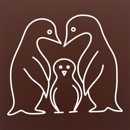 Tableta din ciocolata - Familie de pinguini - model linework