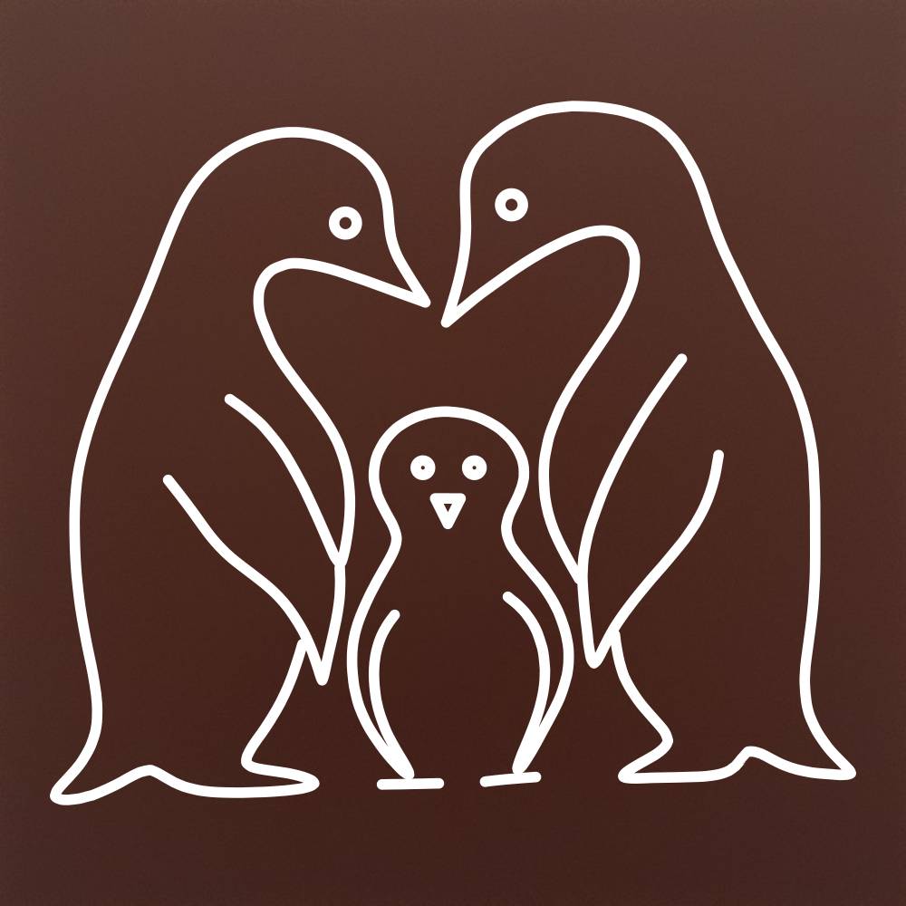 Tableta din ciocolata - Familie de pinguini - model linework