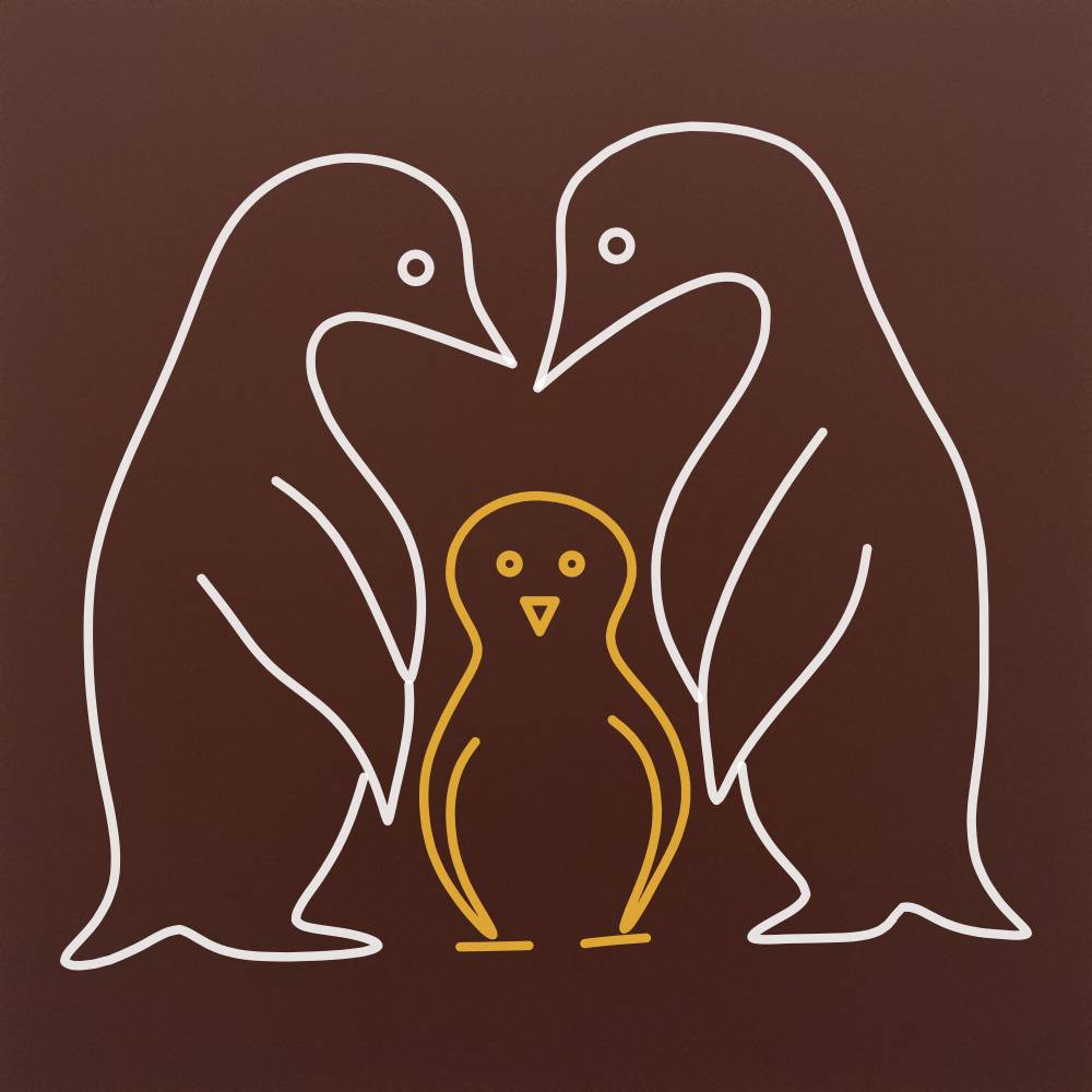 Tableta din ciocolata - Familie de pinguini - model linework