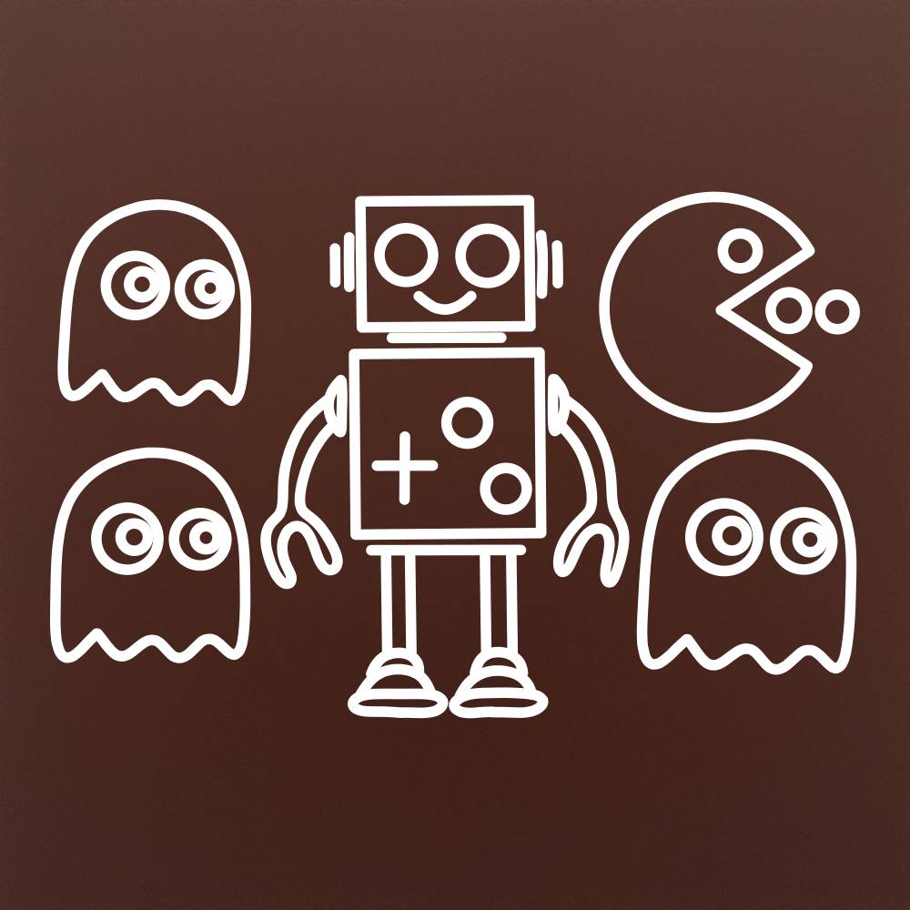 Tableta din ciocolata - Robot si fantome retro gaming - model linework